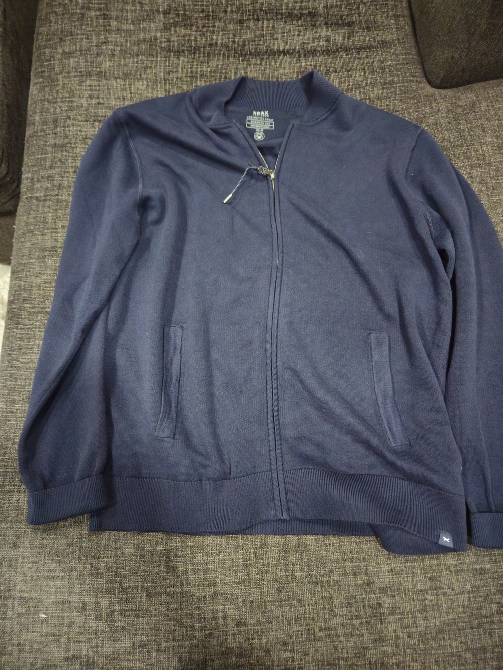 BRAX Navy Blue Full Zip Mock Neck Knit Sweater Solid Mens Size 56 (3XL)